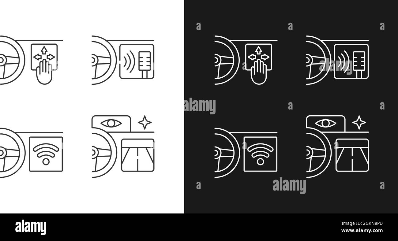 Advanced car technologies linear icons set for dark and light mode Stock Vector