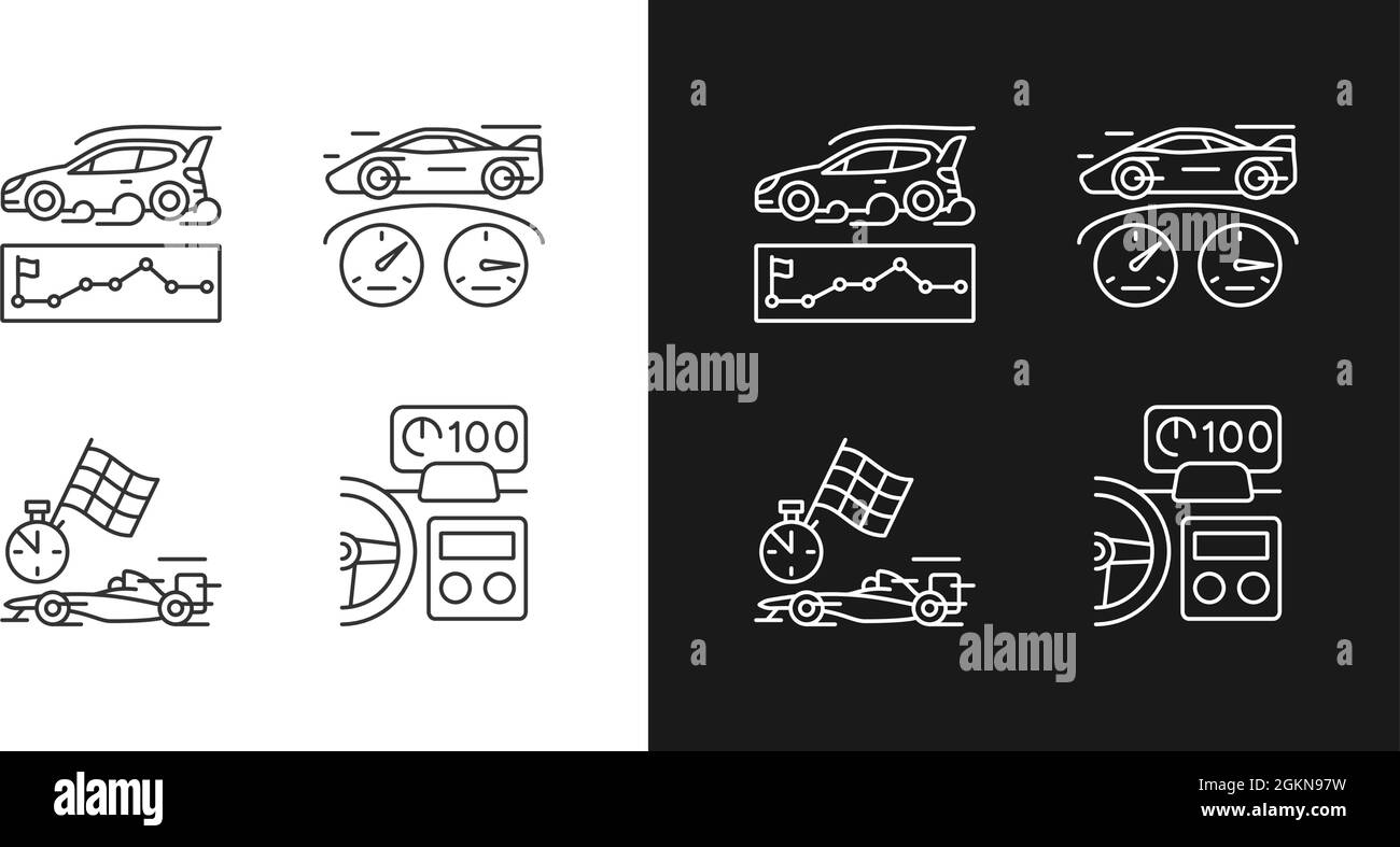 Automobiles racing for competition linear icons set for dark and light ...