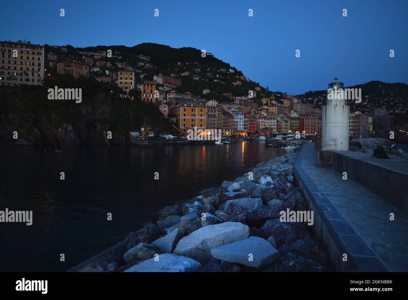 wonderful night view of the city of Camogli in Liguria Stock Photo