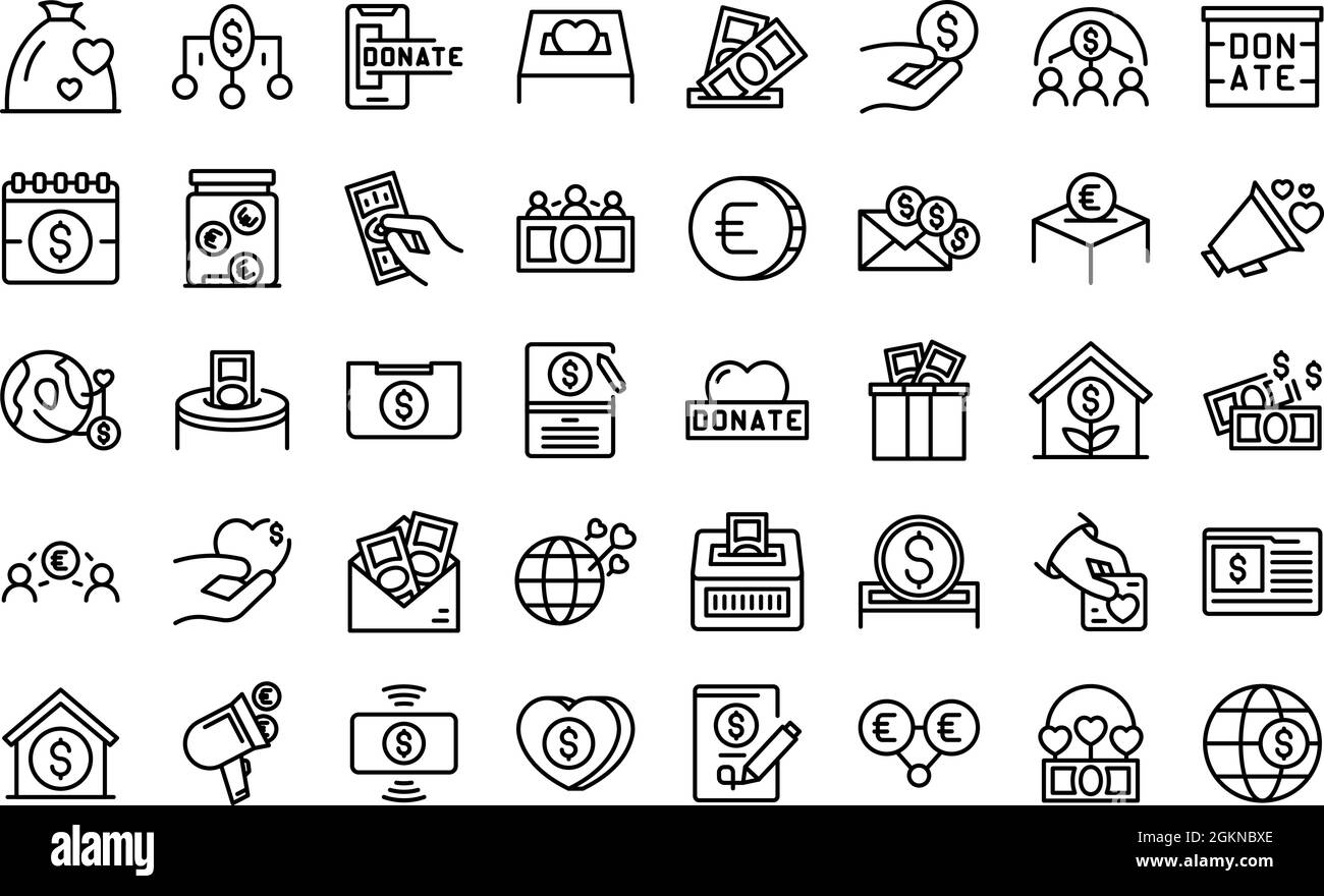 Fundraising icons set outline vector. Contribute donate. Charitable ...