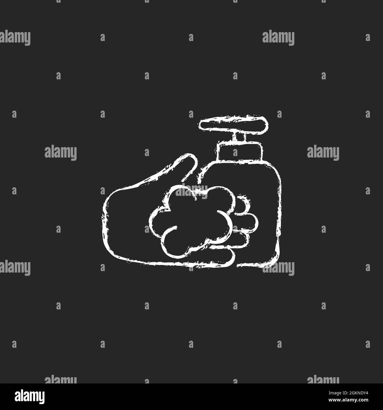 Washing with liquid soap chalk white icon on dark background Stock Vector