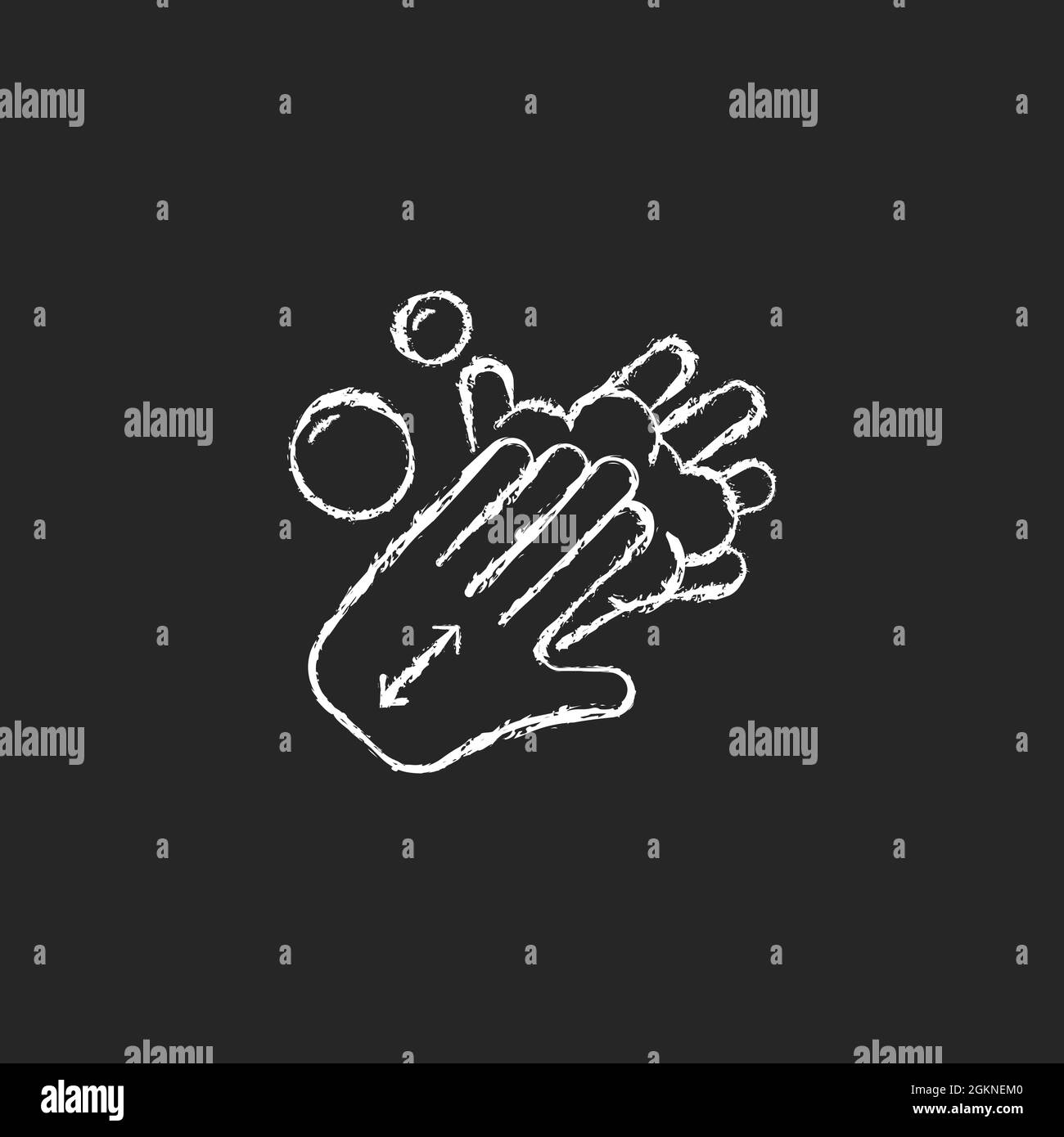 Lathering back of hands chalk white icon on dark background Stock Vector