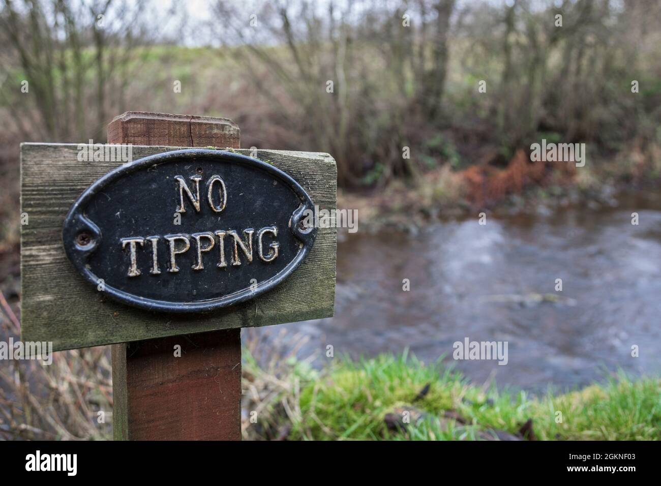 No fly-tipping sign in the countryside, Northumberland, UK Stock Photo