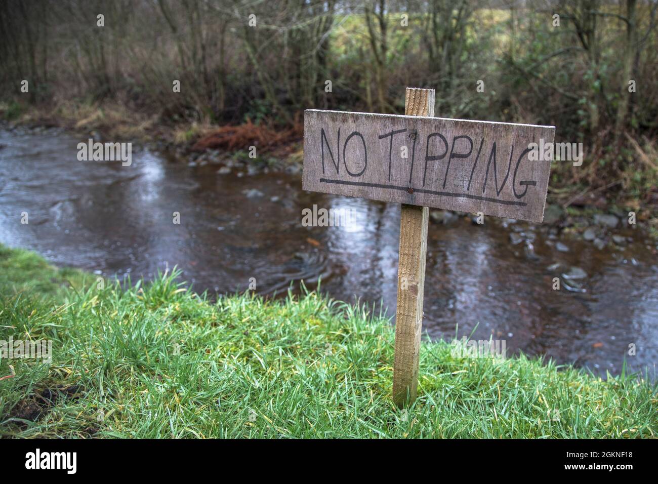 No fly-tipping sign in the countryside, Northumberland, UK, Stock Photo