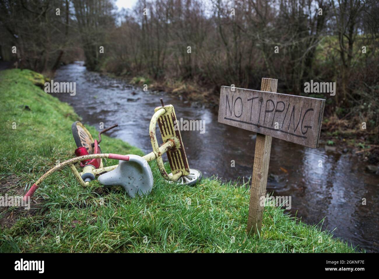 Fly-tipping in the countryside, Northumberland, UK, Stock Photo