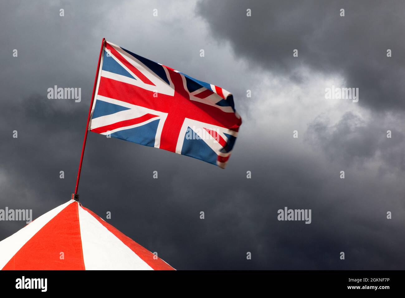 Union flag in British summer weather, Bellingham annual show, Northumberland, UK Stock Photo