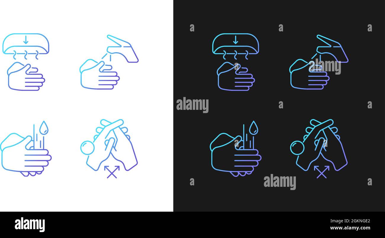 Proper handwashing gradient icons set for dark and light mode Stock Vector