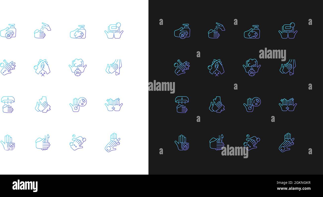 Keeping hands clean gradient icons set for dark and light mode Stock Vector