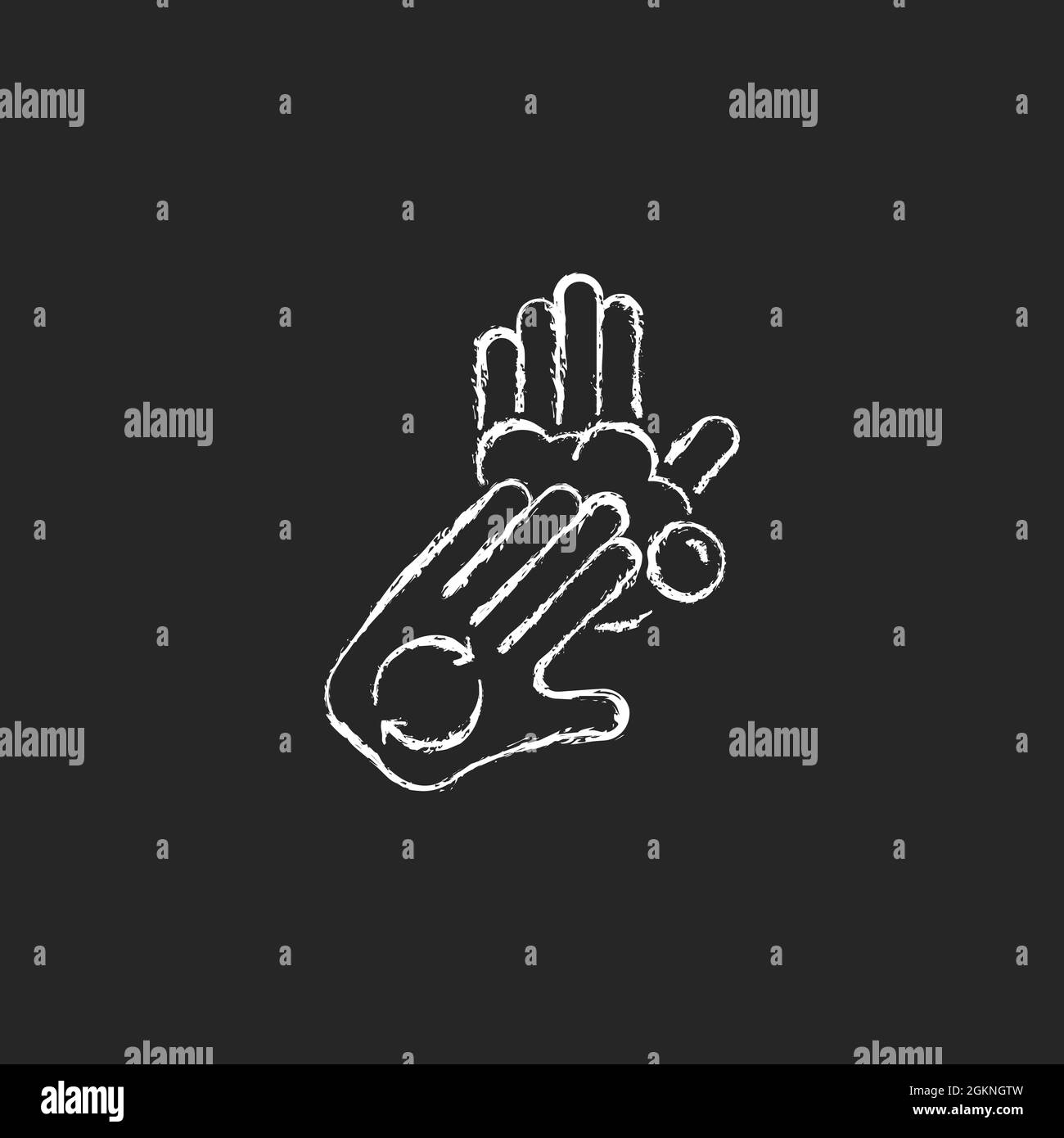 Rub palms with fingers chalk white icon on dark background Stock Vector