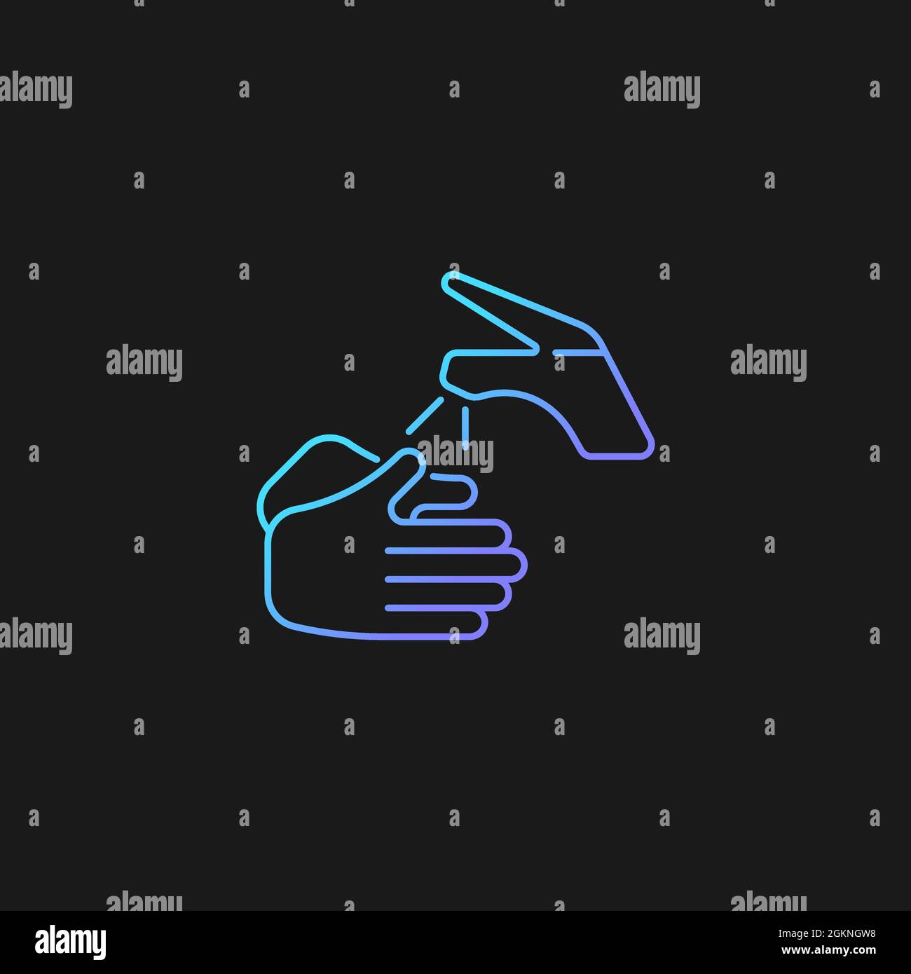 Wetting hands with water gradient vector icon for dark theme Stock Vector