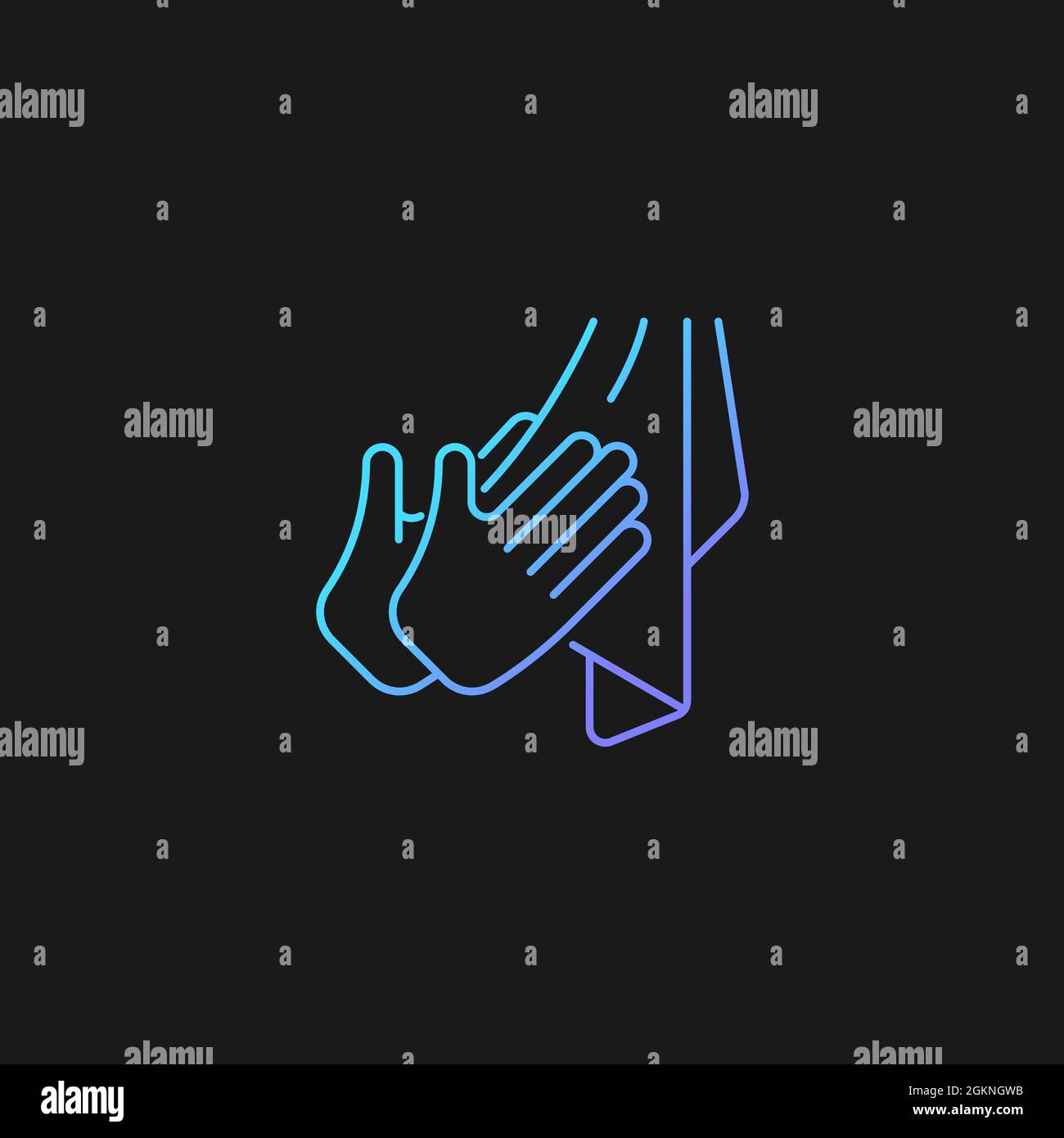 Dry hands with towel gradient vector icon for dark theme Stock Vector