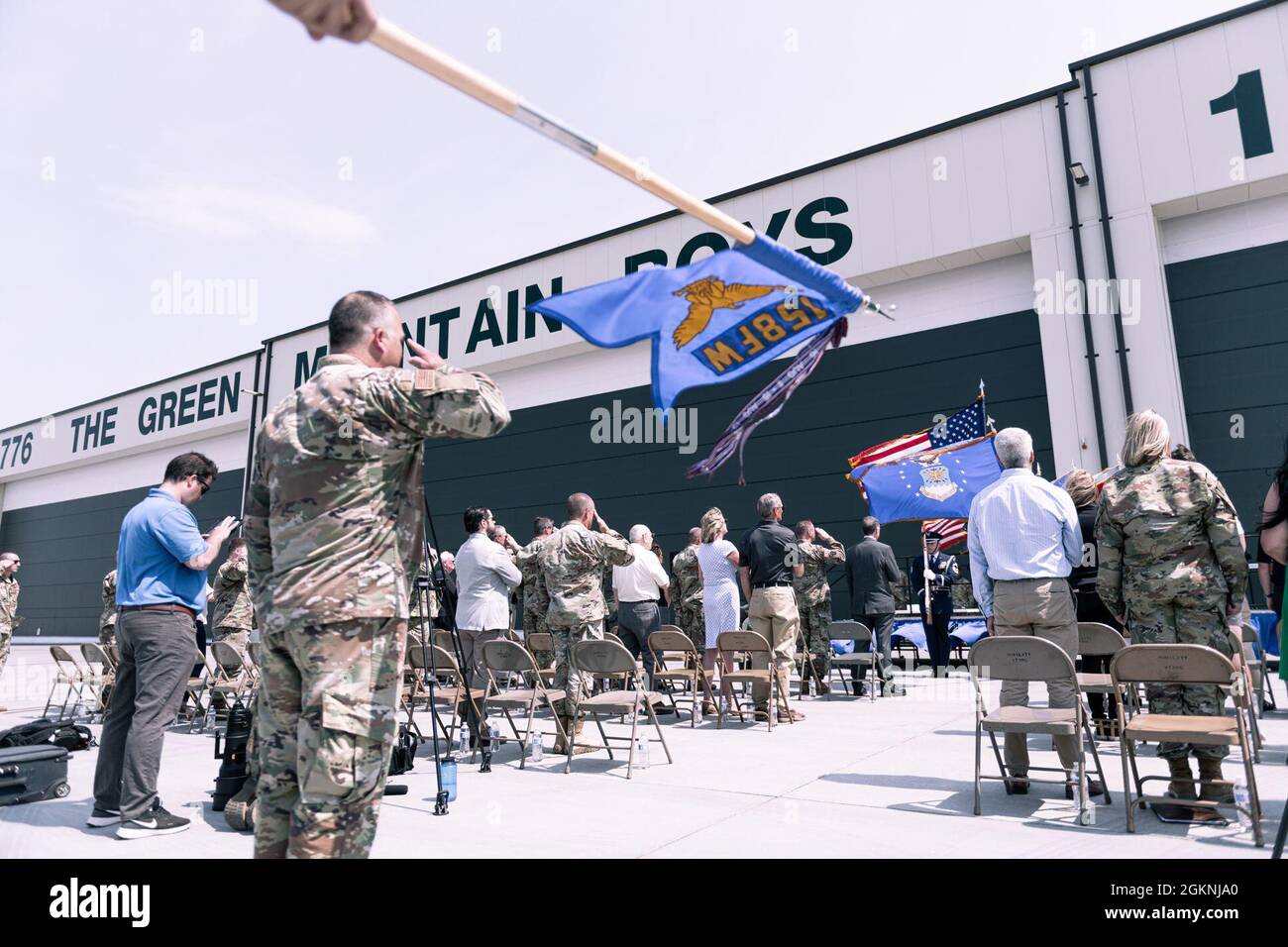 Attendees and Airmen assigned to the 158th Fighter Wing, Vermont Air ...