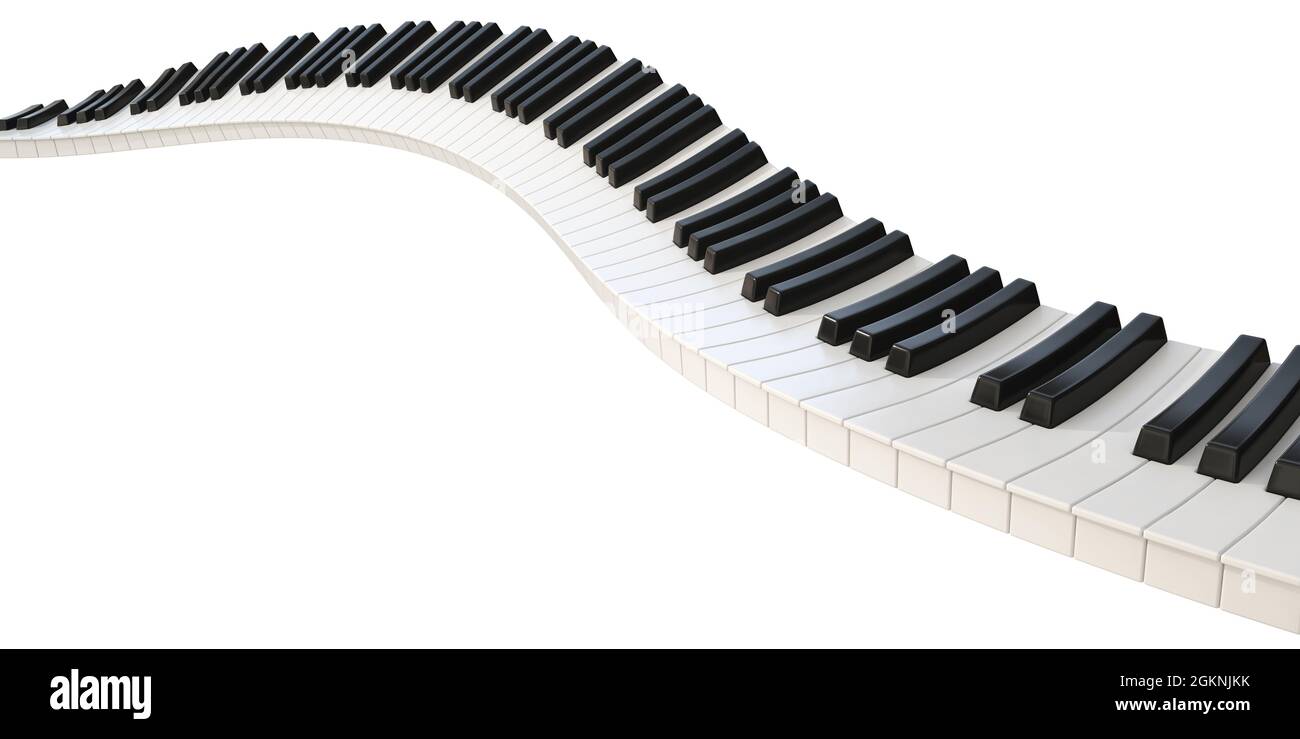 A concept of a wave of piano keys on a white background - 3D render Stock Photo
