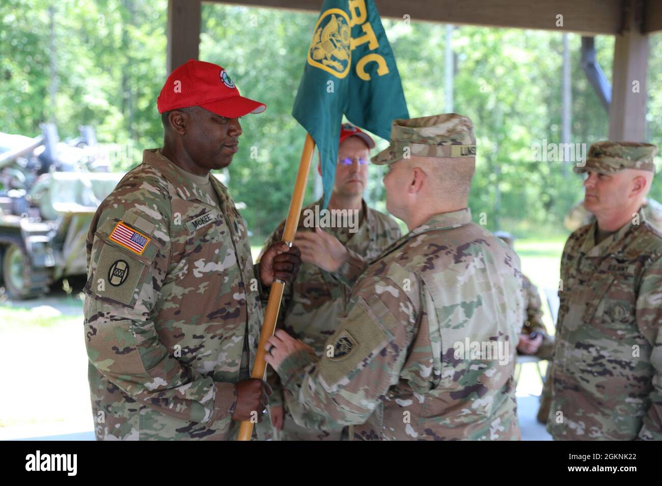 Lt. Col. Robert Lumsden(right), Camp Butner Garrison Commander, passes