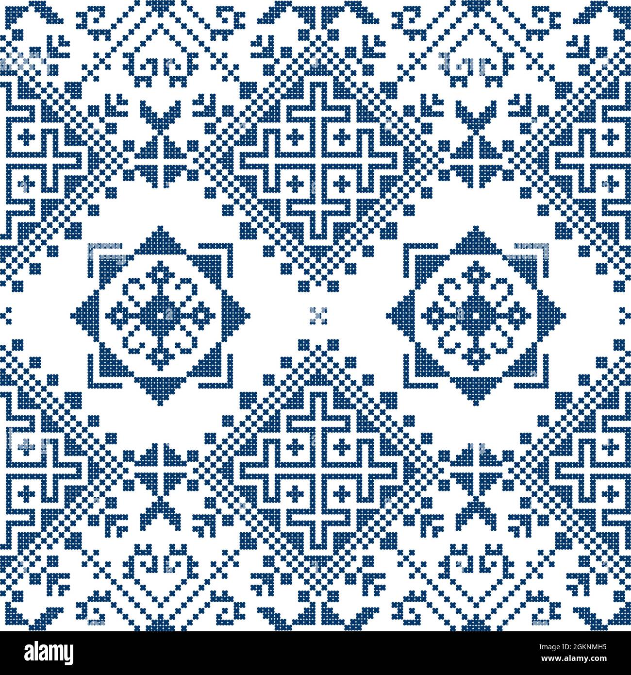 Zmijanjski vez traditional navy blue cross-stitch vector seamless pattern -  inspired by the old folk art designs from Bosnia and Herzegovina Stock  Vector Image & Art - Alamy