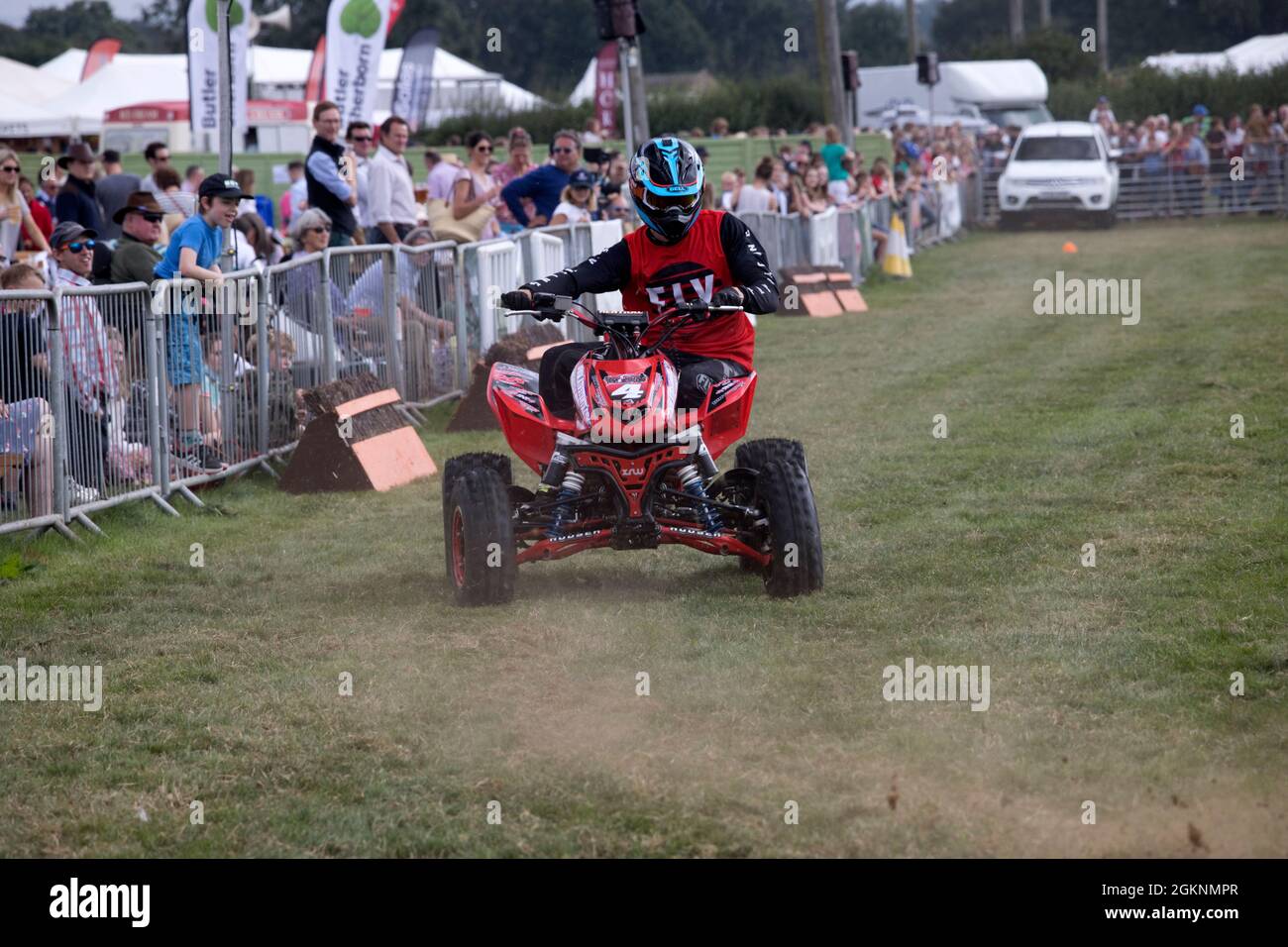 Paul Hannam Honda stunt bikes performing in main area at Moreton in Marsh Agricultural Show 2021 UK Stock Photo