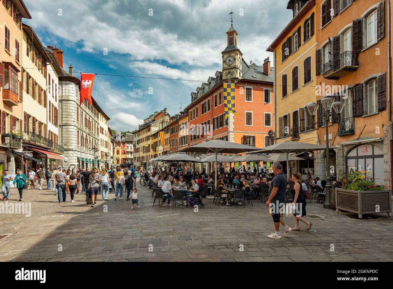 Tourists on the Place Saint-Leger in Chambery on a summer day. Chambery,  Auvergne-Rhône-Alpes region, Savoie department, France, Europe Stock Photo  - Alamy