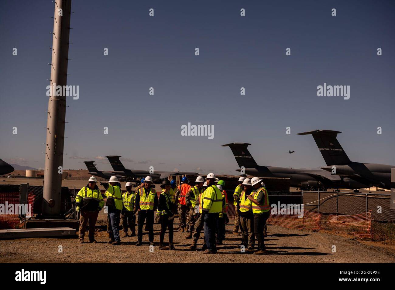 Walsh Construction Project Managers Brief Interested Parties On The Current Progress Of Construction Of The Kc 46a Pegasus 3 Bay Maintenance Hangar June 8 21 At Travis Air Force Base California Different Organizations Involved