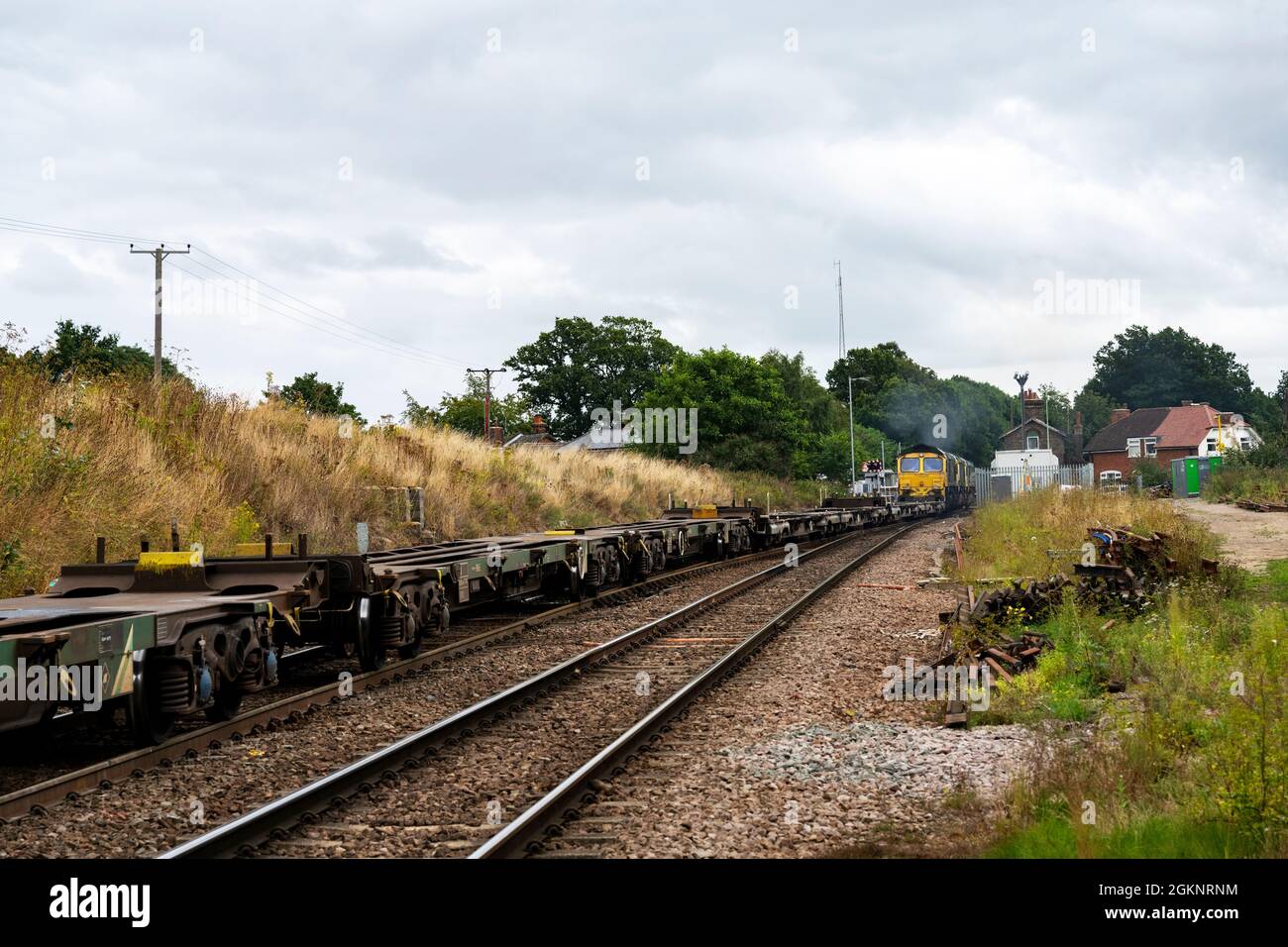 Empty flatbed container freight wagons hires stock photography and