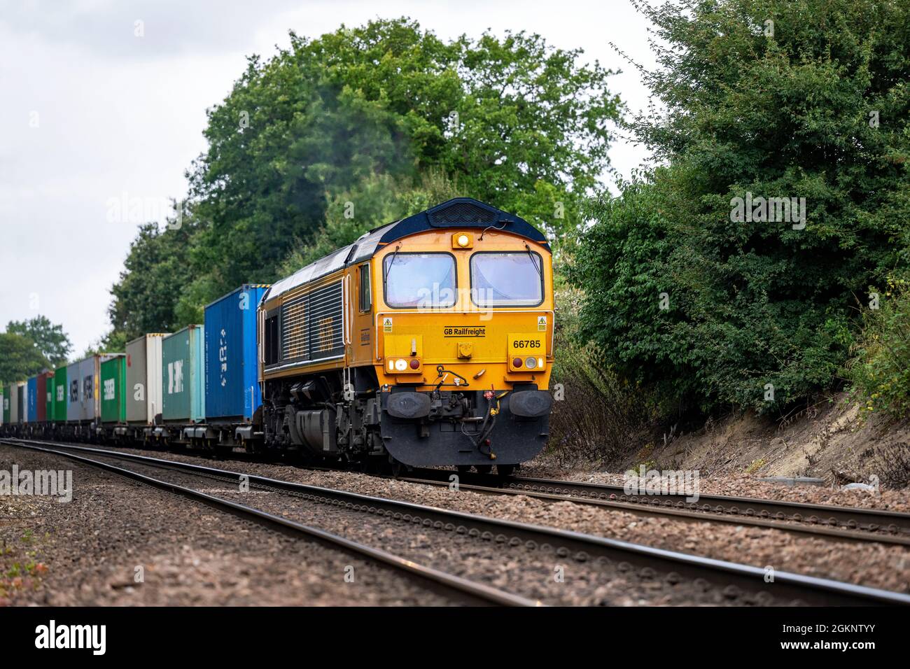 GB Railfreight train on route to the port of Felixstowe, Westerfield, Suffolk. Stock Photo