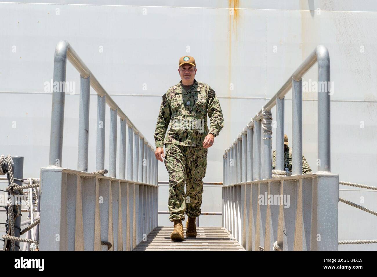 210609-N-ZS023-1002 NAVAL BASE SAN DIEGO (JUNE 8, 2021) Capt. Gregory Thier, Force Surgeon, Naval Surface Force, U.S. Pacific Fleet, arrives aboard the Freedom-variant littoral combat ship USS Fort Worth (LCS 3) for a scheduled tour. The LCS is a fast, agile, mission-focused platform designed to operate in near-shore environments, winning against 21st-century coastal threats. Stock Photo