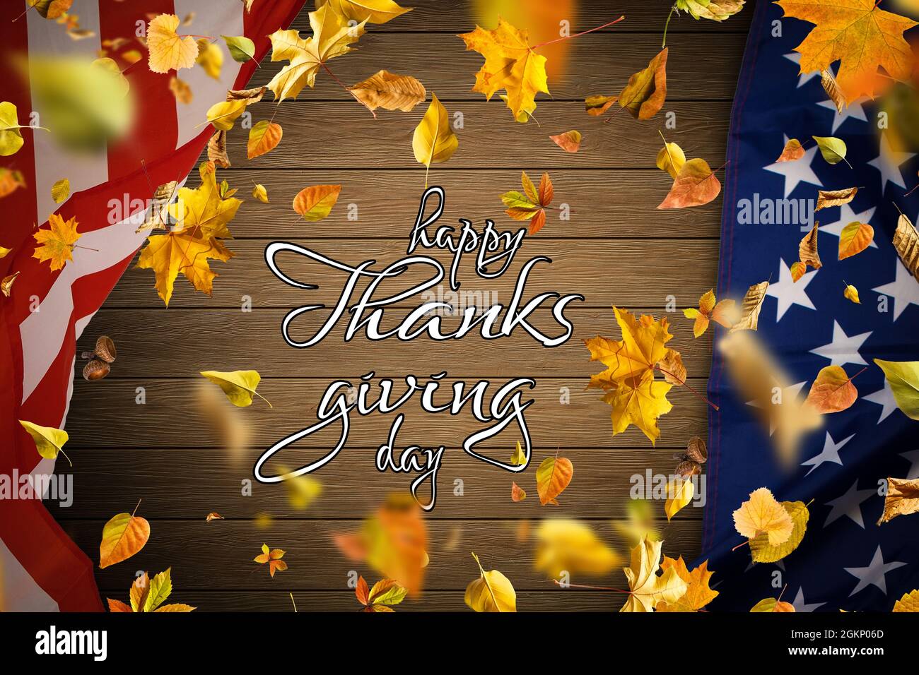 Happy Thanksgiving. American flag on brown background Stock Photo Alamy
