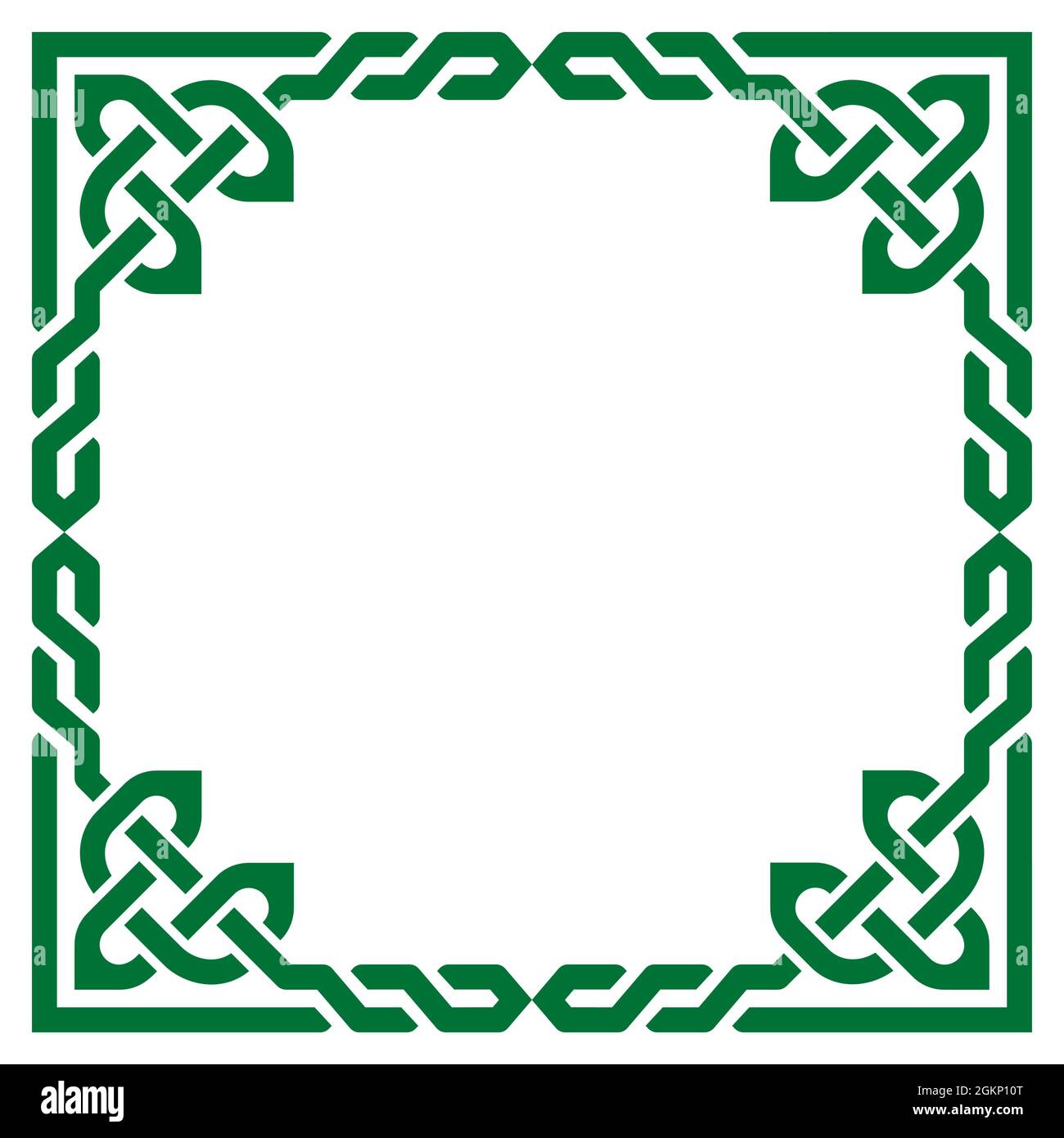 Celtic vector braided green frame design, Irish traditional square border perfect for greeting card or invitation Stock Vector