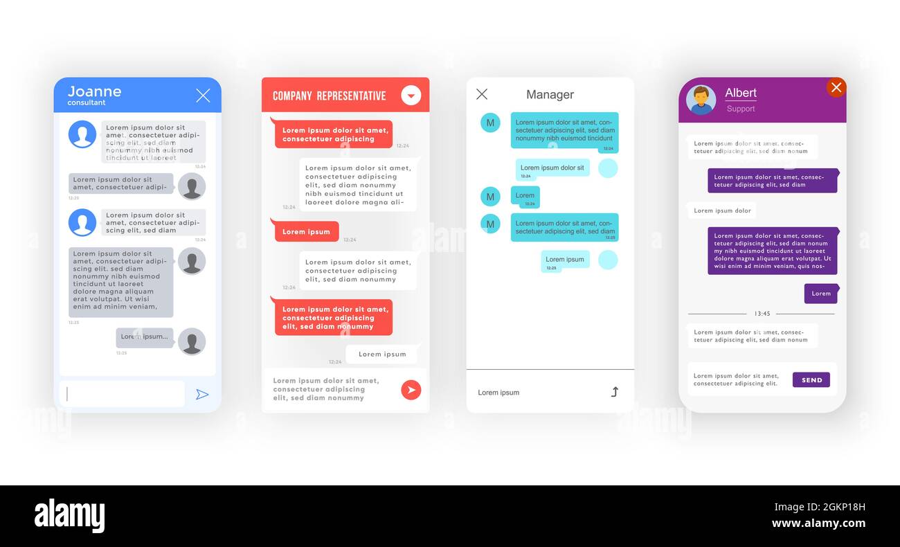Chatbot, bot messenger app interface and support chat window, vector template. Online customer support, web consultant and help desk or service center application with chatbot dialog message box Stock Vector