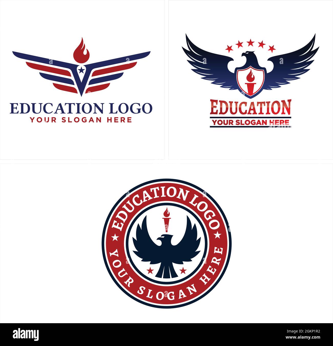 Education patriotic eagle torch emblem logo design Stock Vector