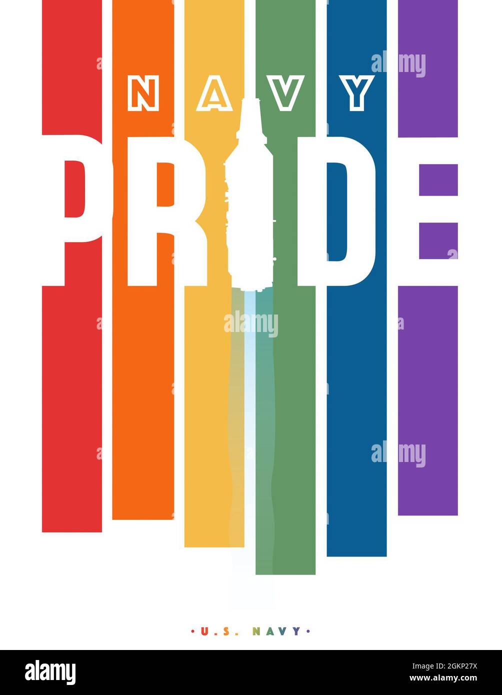 210610-N-BB269-1003 WASHINGTON (June 10, 2021) A digital graphic created for LGBTQ+ Pride Month. The words ‘Navy Pride’ are placed atop six colored bars forming a stylized rainbow. A silhouette of an aircraft carrier forms the letter 'I' in 'Pride' representing the service of our Sailors. Stock Photo