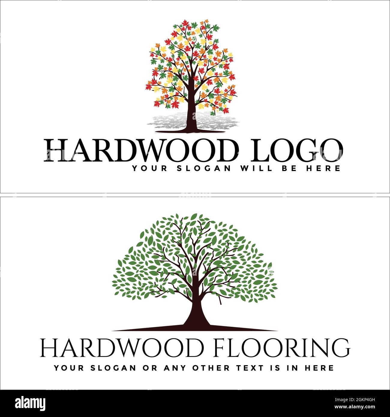 Hardwood branched tree leaf logo design Stock Vector