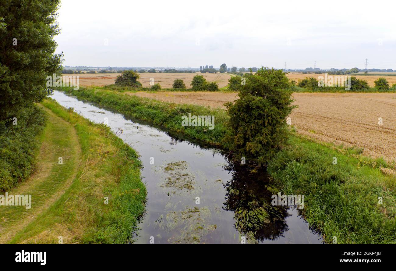 Aerial view along a small section of the Little Stour, near Plucks Gutter, Kent Stock Photo