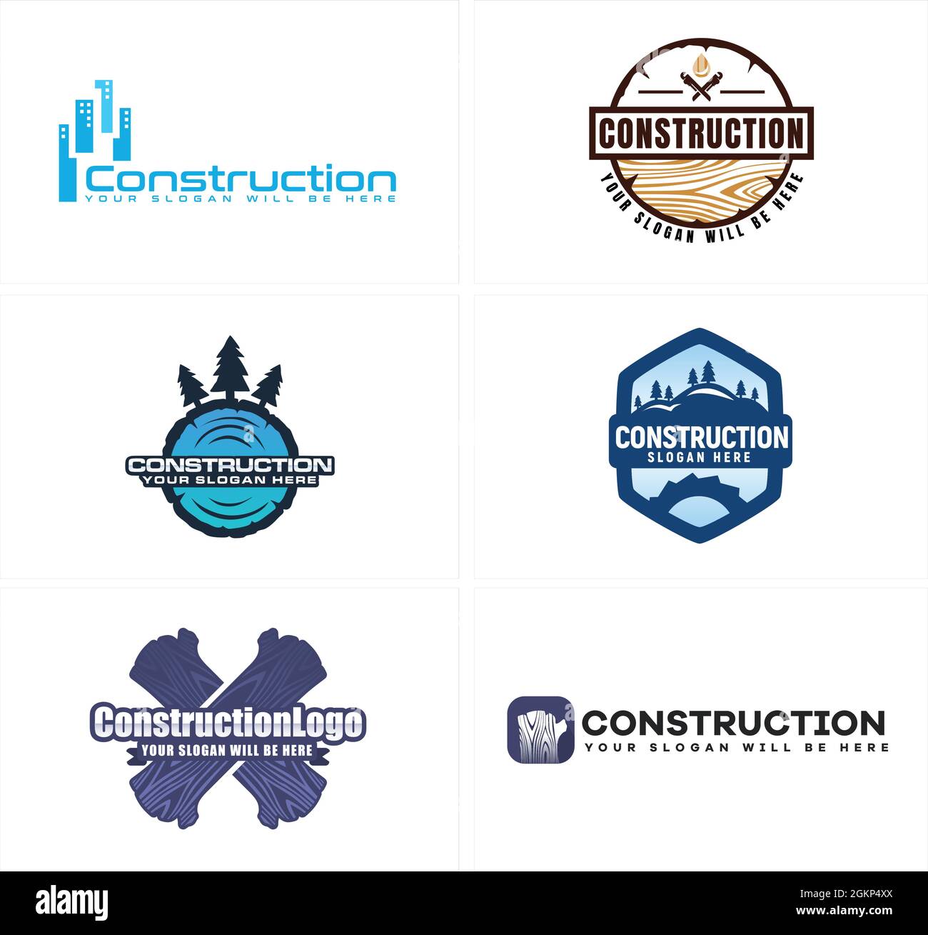 Construction carpentry wood building logo design Stock Vector