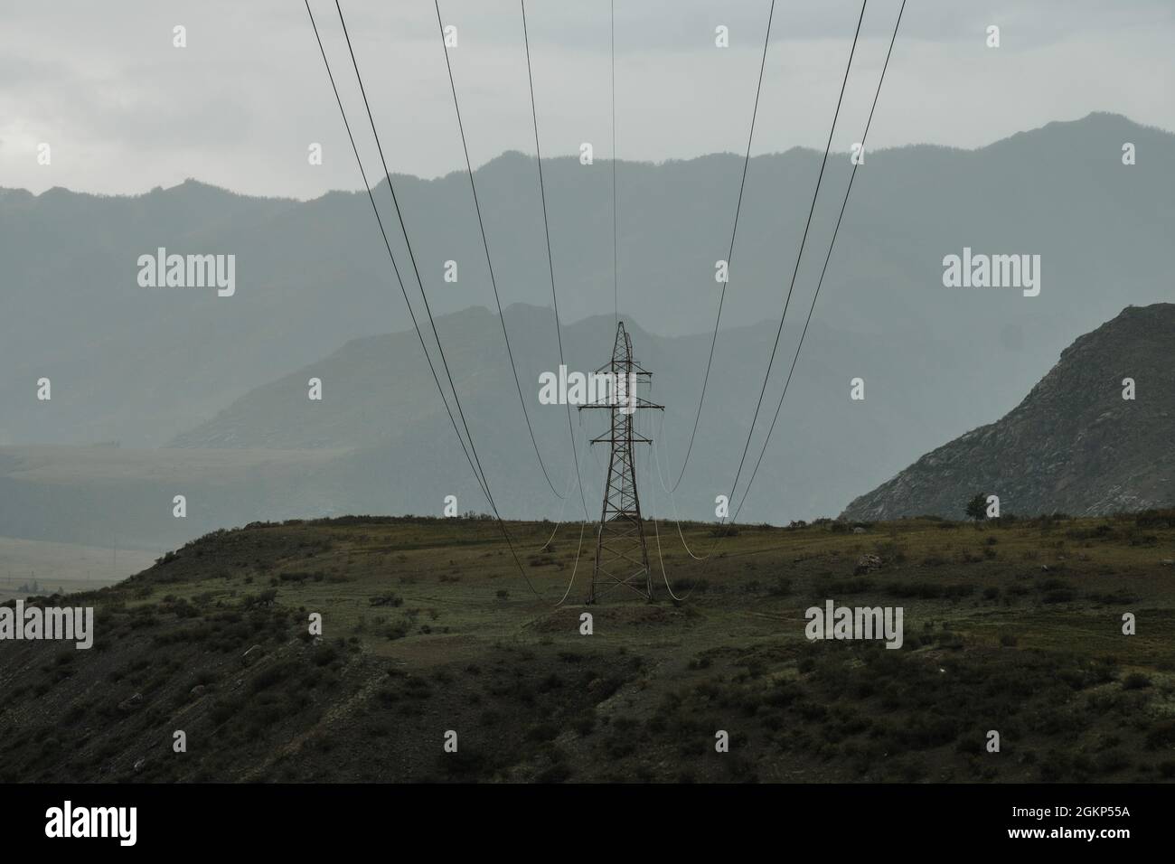 Power line in the mountains of the Altai Republic Stock Photo - Alamy