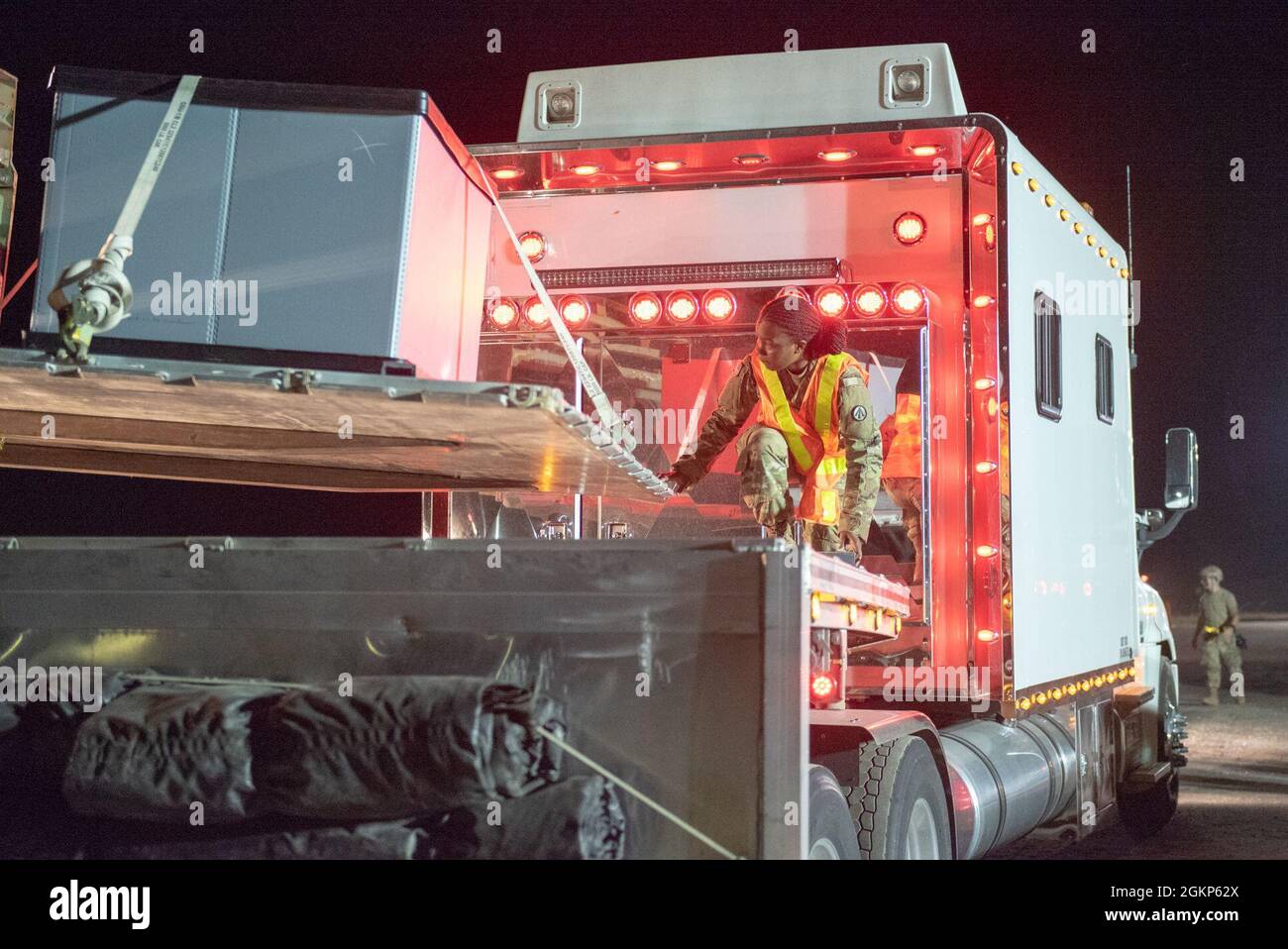 U.S. Army Pfc. Jakiya Peele, a cargo handling specialist with the 690th ...