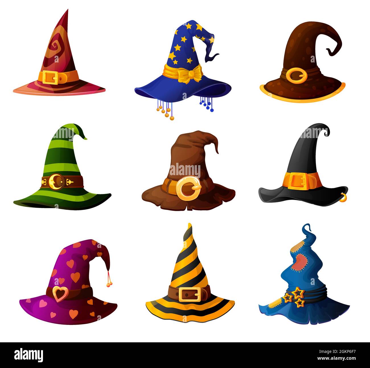 Witch, magician wizard or warlock sorcerer and mage Halloween hats ...
