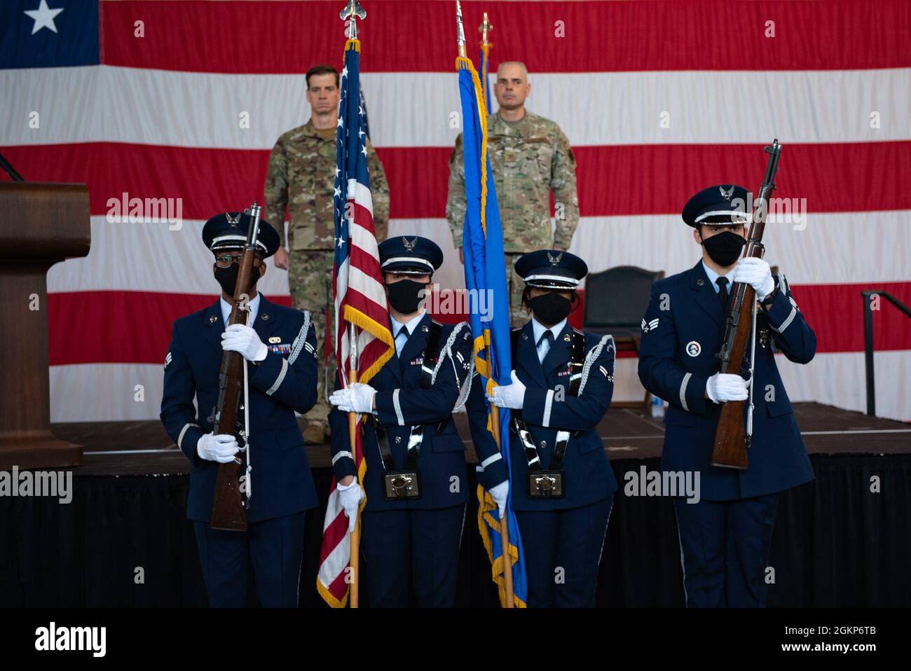 Moody Air Force Base Honor Guard, present colors during an assumption