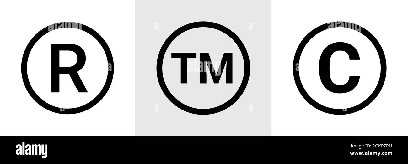 Trademark copyright symbol logo. Trade mark sign circle intellectual legal property register icon Stock Vector