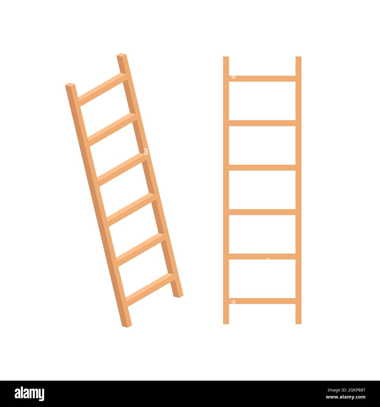 Isometric ladder stair vector staircase. Isolated ladder equipment cartoon wooden staircase Stock Vector