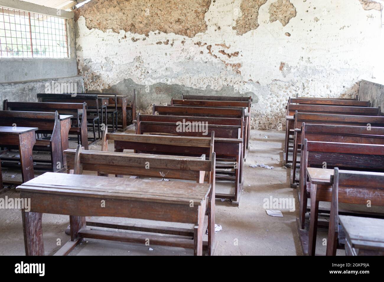 Poor school classroom with no children inside Stock Photo