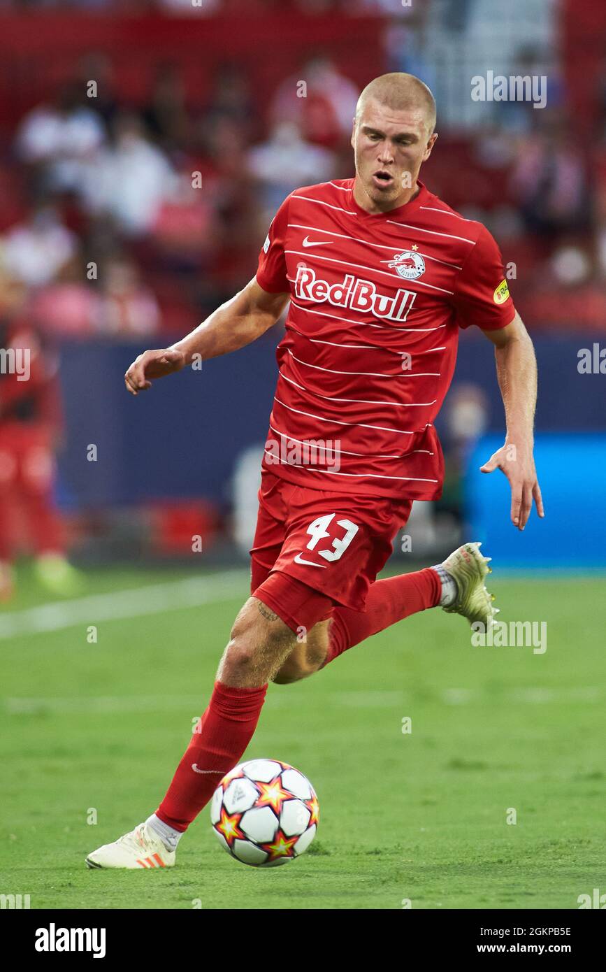 Rasmus Kristensen of Salzburg in action during the UEFA Champions League, Group G, football match played between Sevilla and RB Salzburg at Sanchez-Pizjuan on September 14, 2021, in