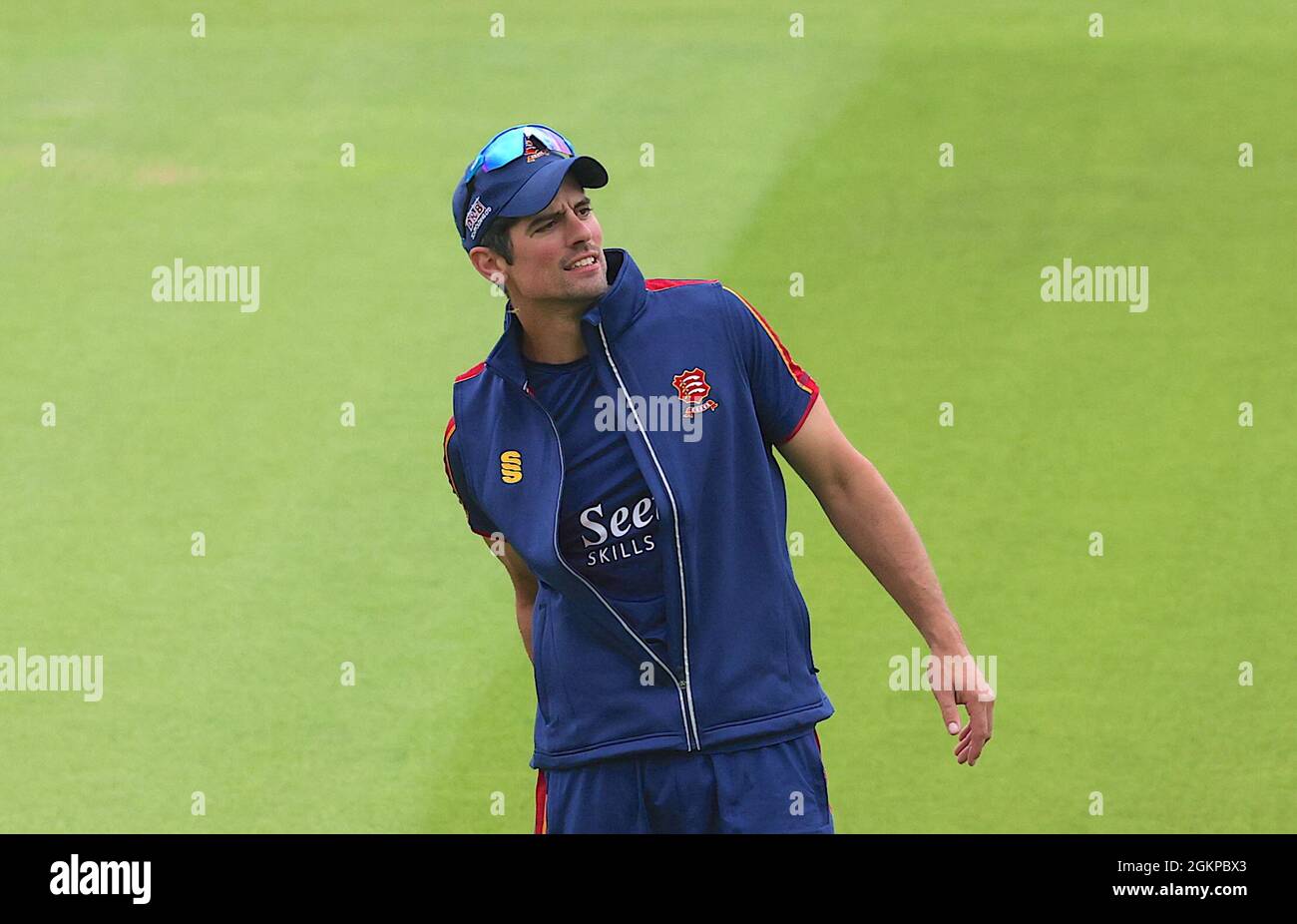 15 September, 2021. London, UK. Alastair Cook of Essex looking relaxed before the start of play as Surrey take on Essex in the County Championship at the Kia Oval, day three David Rowe/Alamy Live News Stock Photo