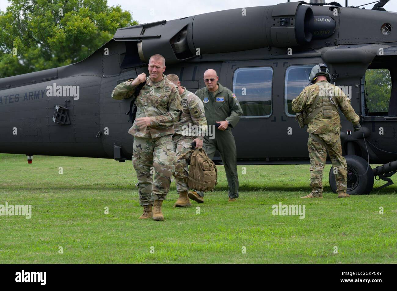 U.S. Army Maj. Gen. Thomas Carden, Adjutant General of Georgia, arrives to observe a training exercise at the Central Georgia Technical College, Warner Robins, Georgia, June 12, 2021. Nearly 50 personnel with the 116th Medical Group, Detachment 1, trained with civilian medical professionals and local authorities to respond to a mass casualty scenario in a two-day exercise. Stock Photo