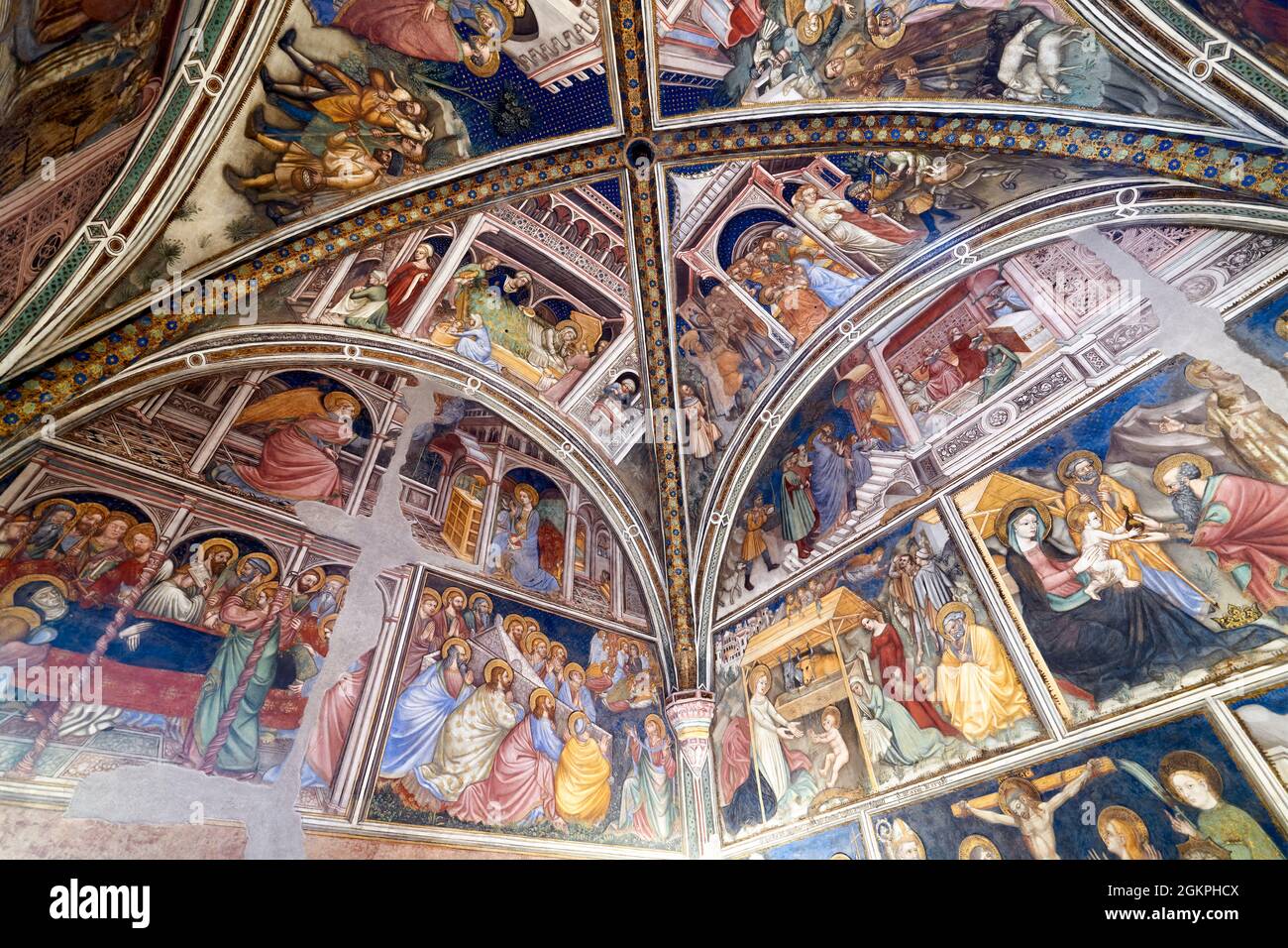 Foligno Umbria Italy. Frescoes at Trinci Palace (Palazzo Trinci), a patrician residence and museum. Stock Photo