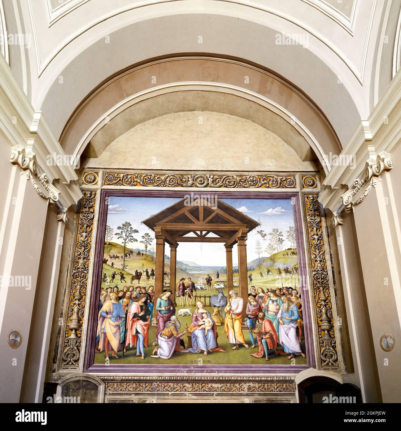 Città della Pieve Umbria Italy. Santa Maria dei Bianchi church. Adoration of the Magi fresco by Perugino Stock Photo