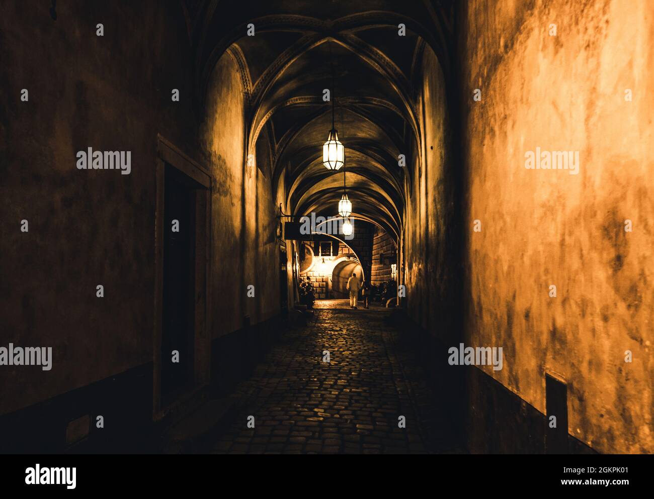 mysterious corridor in the old dungeon Stock Photo