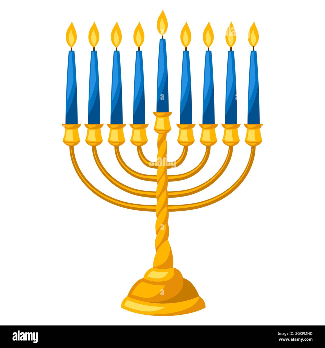 Happy Hanukkah illustration of menorah with candles. Icon in cartoon