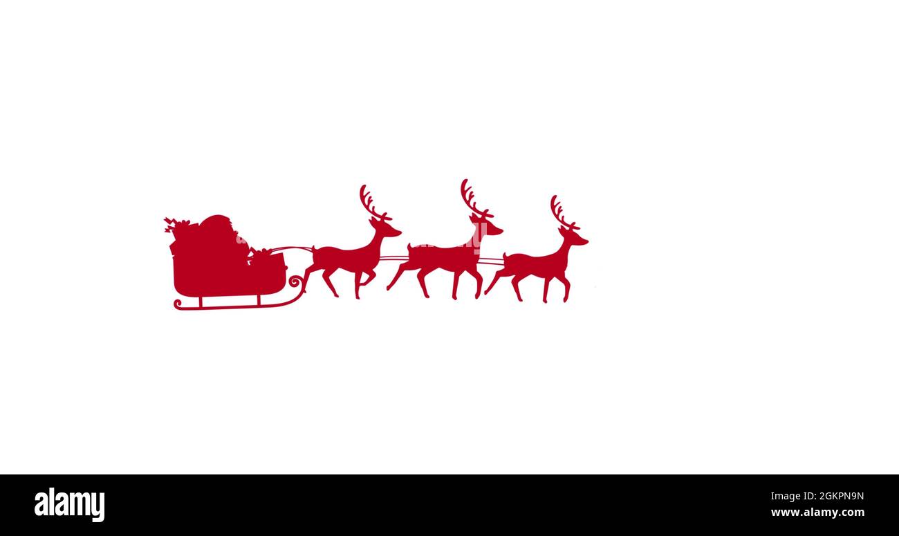 Digital image of red silhouette of santa claus in sleigh being pulled ...