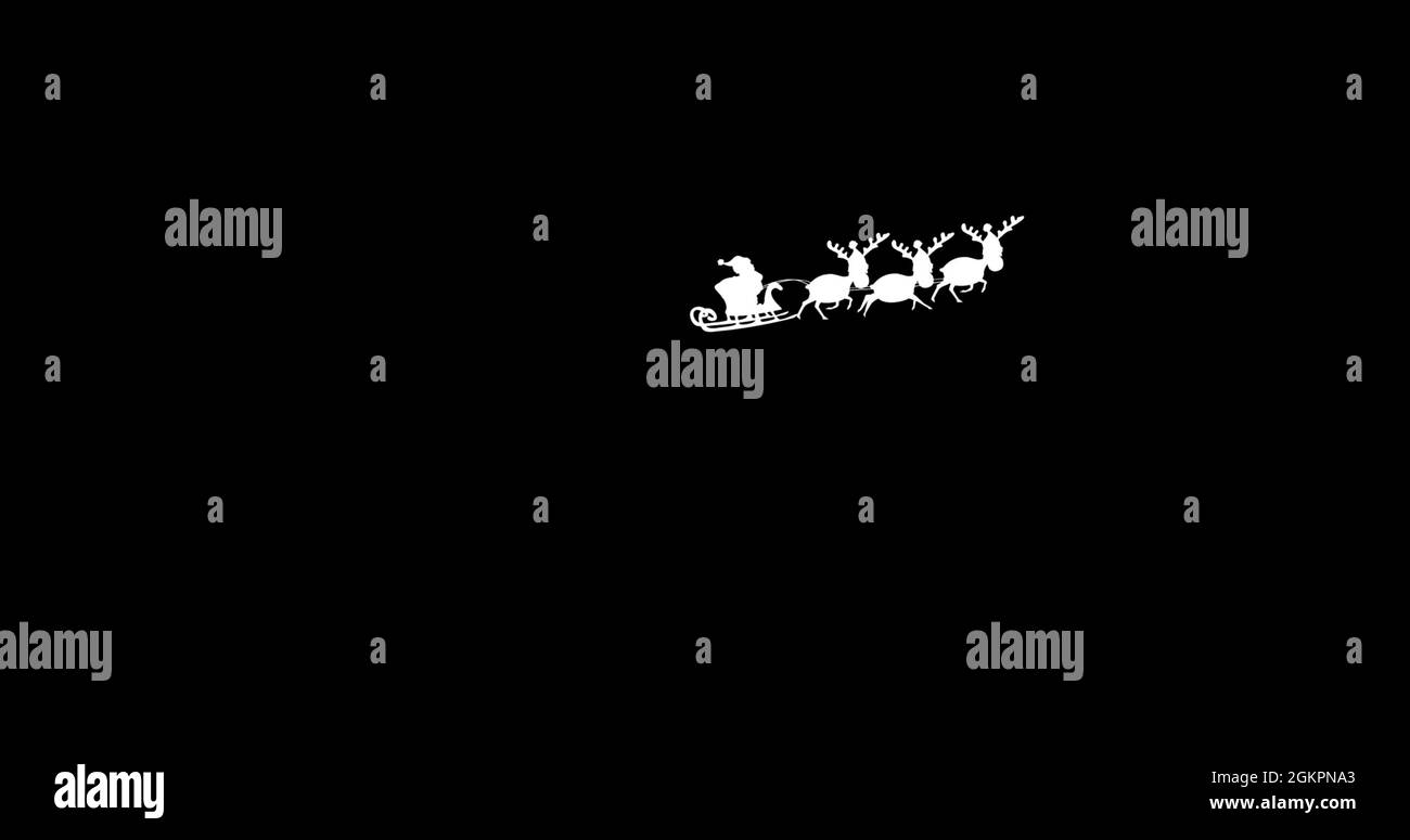 Digital image of silhouette of santa claus in sleigh being pulled by ...