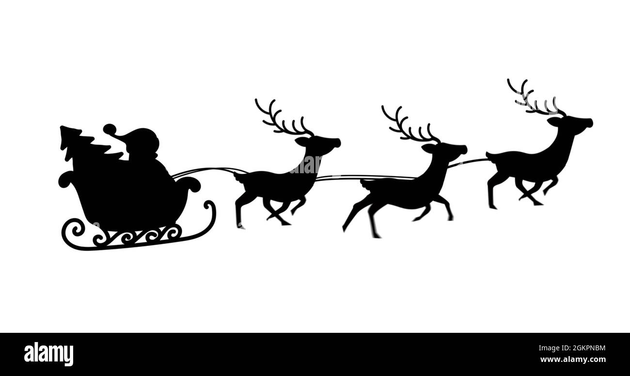 Digital image of black silhouette of santa claus and christmas tree in ...